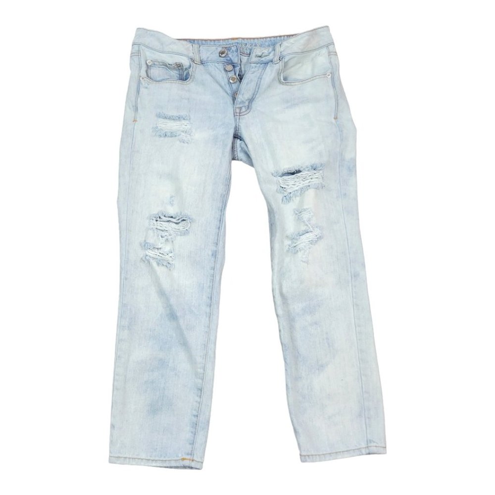 American Eagle Outfitters Boy Crop Mid Rise Light Wash Button Fly Jeans Size 6